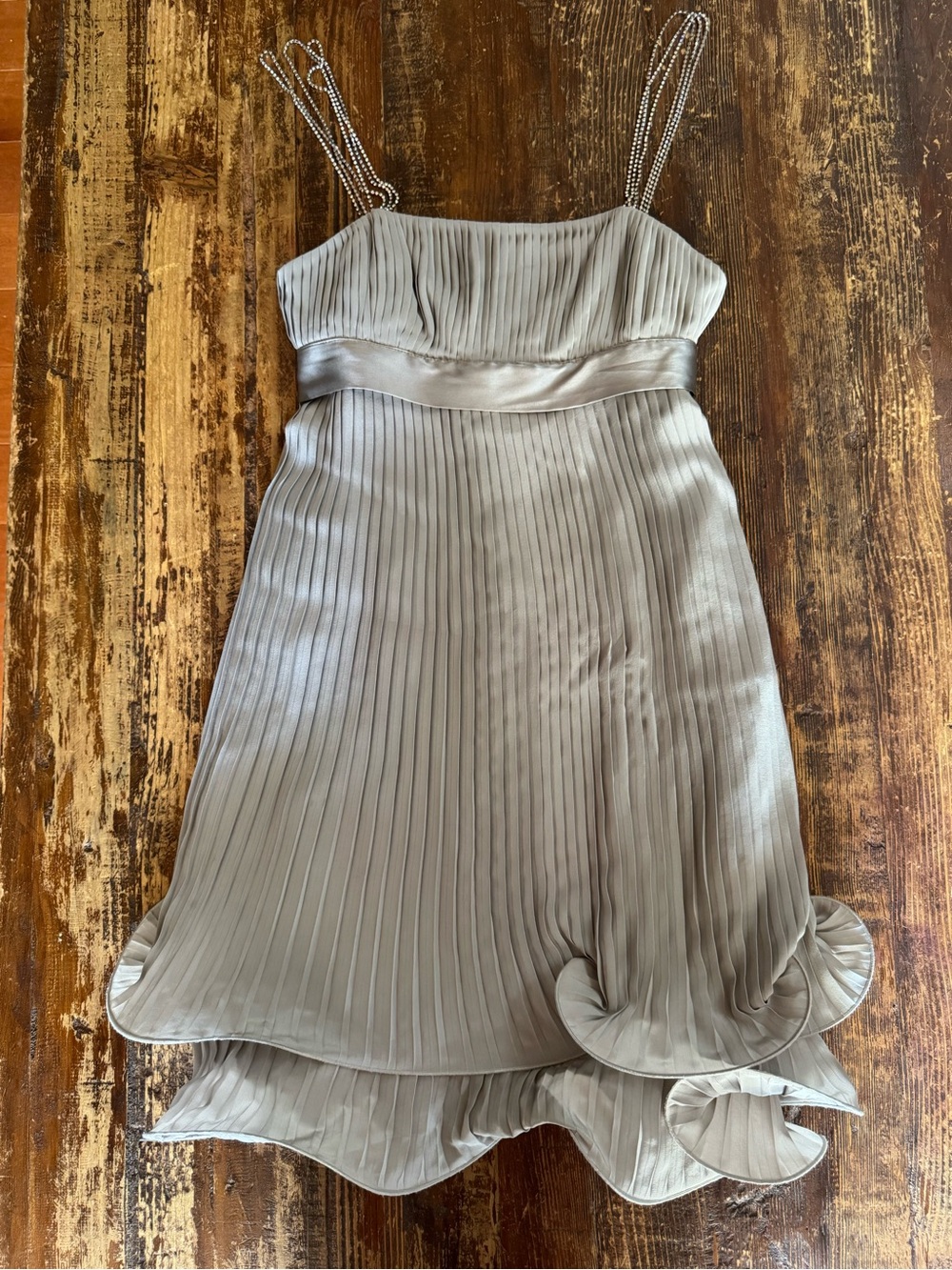 Alice + Olivia Silver Pleated Cocktail Dress with Beaded Straps